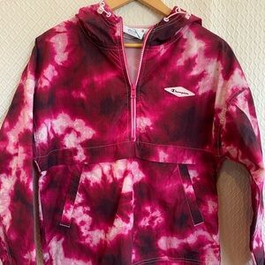 Champion Tie-Dye Half Zip Hooded Windbreaker- Pink/Black. XS. Mesh Lining.